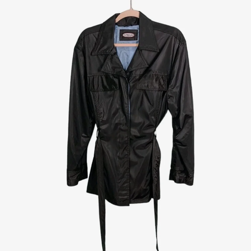 Outbound Collection Black Trench Coat Women's Belted Jacket Lightweight Sz Large